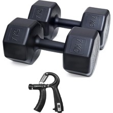 Ps Spor 7 kg Dambıl x 2 Adet = 14 kg + Sayaçlı Ayarlanabilir El Yayı Siyah