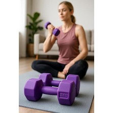 Mor Dambıl 2 kg x 2 Adet Vinyl Kaplı Fitness Dumbell Ağırlık Seti, 2KG2MORR