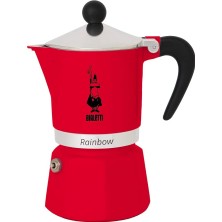 - Rainbow: 3 Cups Ocak Üstü Espresso Pişirici - 130ML - Kırmızı Renk - Alüminyum Gövde - Patentli Güvenlik Valfi - Tüm Ocak Türleri Için Uygundur (Indüksiyon Hariç)
