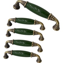 Vionna (5 Adet) Verdion Yeşil Porselen Krom Kulp 96 mm 9.6 cm Mobilya Çekmece Dolabı Dolap Kapak Kulb Kulpu