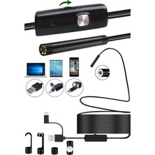 Endoskop Kamera, USB ve Android, Type-C Bağlantılı, 6 LED Işıklı, Kıvırlabilen Sert Kablo,su Geçirmez,yılan Kamera, Borescope (2 Metre)