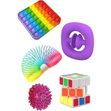 Stres Giderici Set Kare Popit Snapperz El Kavramalı Egzersiz Işıklı Dikenli Top Zeka Küpü Stres Yayı