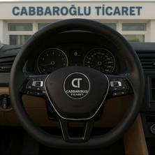 Dikmeli Düz Deri Direksiyon Kılıfı Siyah Dikişli + Iğne + Ip