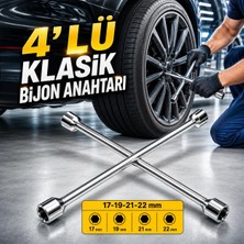 Vionna 4’lü Istavroz Bijon Anahtarı 17-19-21-22 mm Çelik Oto Teker Lastik Sökme Takma Tamir El Aleti