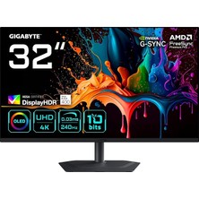 MO32U2 31,5" Qd-Oled Gaming Monitor, 4K UHD (3840X2160), 240Hz, 0.03MS Gtg, HDMI 2.1 & Dp 1.4, Displayhdr True Black 400, Hdr 1000 Nits, Kvm & Usb-C, Dahili Hoparlör