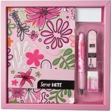 Serve Defter Setı - Desenli Seker Pembe Özel Kutuda