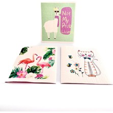 Vionna Temmiz Swedish Dishcloth Isveç Bezi Flamingo-Lama-Kedi Desenleri 3'lü Paket, Sürdürülebilir, Tekrar Kullanılabilir, Tüm Yüzeylere Uygulanabilir, Makinede Yıkanabilir