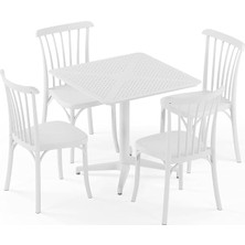 4 Kişilik Polipropilen Bahçe, Balkon, Kafe, Restoran, Dış Mekan Masa Takımı Süt Beyaz (Moon Katlanır Masa 80X80 cm + Gozo Sandalye)