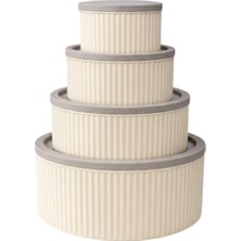 Adet Yuvarlak Saklama Kabı Seti Çizgili Desenli 3 Lt 1.8 Lt 1 Lt 0,55 Lt Buzdolabı Düzenleyici Mikrodalga ve Derin Dondurucu Uyumlu Bpa Içermez Sağlıklı Erzak Kabı (Krem Yuvarlak 4 Lü Set)