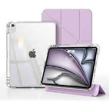 Apple iPad Air 13" (M4 2026 / M3 2025 / M2 2024) ile Uyumlu Kılıf Magnetik Kalem Şarj Bölmeli Uyku Modlu Şeffaf Pu Kapak, Lila