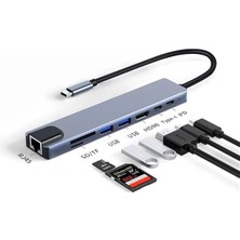 Cf-04 Macbook Uyumlu Type-C™ To 4K HDMI Tv Projeksiyon UHD 1080P 2* Type-C 3* USB Sd/tf RJ45 Ethernet Lan 8ın1 Çevirici Hub Adaptör