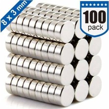 Magnet 100 Adet 8mm x 3mm Yuvarlak Güçlü Neodyum Mıknatıs Magnet