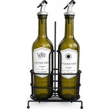 Home 750 ml 2’li Yağdanlık Seti ve Siyah Metal Stand, Zeytinyağı Ayçiçek Yağı Şişesi, Sızdırmaz Kapaklı Cam Yağlık Sirkelik, Dökme Başlıklı Mutfak Yağlık Sosluk Takımı