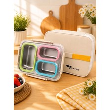 3 Gözlü Paslanmaz Çelik Lunch Box Termal Taşıma Çantalı, Sızdırmaz Contalı 304 Çelik Bölmeli Yemek Kabı