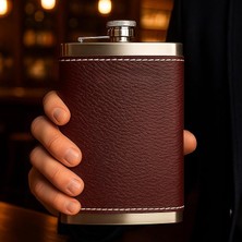 8 Oz 235 cc Hunili Kızıl Kahverengi Hakiki Deri Kılıflı Çelik Viski Içki Matarası Babalar Günü Hediyesi