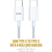 Vionna Pdateknoloji 60W Type-C To Type-C Hızlı Şarj ve Data Kablosu 1m Beyaz AZ-B06AB