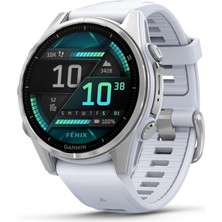 Vionna Garmin Fenix 8 43 Mm, Amoled Gümüş, Beyaz Taşlı Silikon Kayışlı, Akıllı Saat
