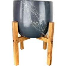 Vionna Bitkitasarımı Bitki Tasarımı Ev Dekorasyon Aksesuar Gri Üzeri Beyaz Mermer Efektli Toprak Saksı Saksılık Salon Çiçeklik 4 Ayaklı - 19 cm
