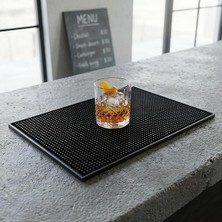 Lüx Bar Matı 43X28 cm Kaymaz Siyah Kauçuk Bar ve Bulaşık Matı - Dayanıklı Dökülme ve Servis Matı (450 Gr) Bardak Kurulama Matı