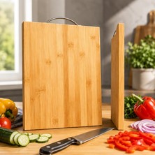 Bambu Kesme Tahtası 36 x 26 cm – Saplı Kalın Mutfak Kesim Tahtası, Sebze Meyve Et Ekmek Doğrama Tahtası, Dayanıklı ve Bıçak Dostu Ahşap Kesme Tahtası
