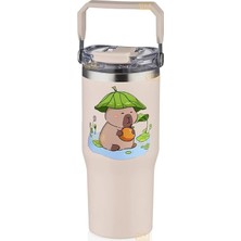 950ML Sevimli Kapibara Tumbler Pipetli/pipetsiz Kullanım Kulplu Paslanmaz Çelik Capybara Termos