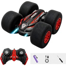 Kumandalı Kırılmaz Sünger Teker 20 Km/h Yapabilen 4x4 Akrobatik Drift Rc Araba LED Işıklı 360° Dönebilen Şarjlı 2.4ghz Takla Atabilen (Kırmızı)