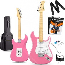 Atlas EG-1000PK Maple Klavye Strat Kasa Sss Pembe Elektro Gitar Seti (Pembe)