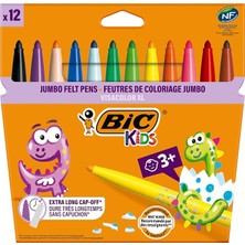 Kids Visa Color Xl Keçeli Boya Kalemi 12 Renk, Su Bazlı Mürekkep, Kolayca Çoğu Kumaştan Çıkar, 3 Yaş ve Üzeri Çocuklar Için Ideal