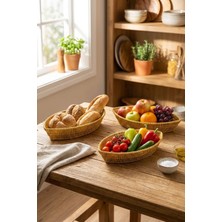 Buffer® Kayık Formlu Plastik Rattan Sepet Seti, Hasır Görünümlü, Ekmek Meyve Sunum Sepetleri, 3 Parça, Çok Amaçlı Organizer, 27X15X5 Cm, 30X18X5 Cm, 33X20X5 cm