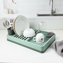 Aqua Gri Tezgah Üstü Bulaşıklık - 42X26X12 cm Pratik Tabak ve Bardak Kurutma Rafı - Modern Mutfak Organizeri 2 Renk Seçeneği (Yeşil)