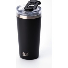 530 ml Pipetli ve Ağızlıklı Çelik Termos Kupa - Çift Fonksiyonlu Kapak - Sıcak/soğuk Tutan Seyahat Bardağı (Travel Mug) - 4 Farklı Renk Seçeneği (Siyah)