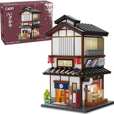 C66019W Sakaya Japon Evi, 1195 Yapı Taşı, Modüler Yapı, 2 Katlı Sokak Köşe Evi, LED Işıklı, Açılabilir Duvarlar ve Pencereler, Japon Sokak Sahnesi Modeli, Yetişkinler ve Gençler Için