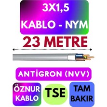 3x1,5 Antigron Nym Kablo, 23 Metre, Gri