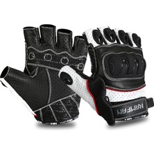 Hfg-01 Leather Fingerless Motorcycle/motorbike Gloves For Riding With Knuckle Protection