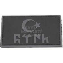 Göktürkçe Yazılı Türk Bayrağı Peç Arma (Siyah)