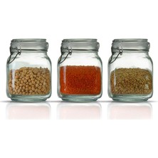 Korken Kare Kavanoz 1000 ml Vakumlu Kilitli Cam Saklama Kavanozu
