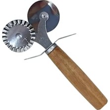 Taraflı Paslanmaz Çelik Hamur ve Pizza Kesici, Tırtıklı ve Düz Bıçaklı, Ergonomik Ahşap Saplı, Ravioli, Mantı, Kurabiye ve Pizza Kesme Aleti
