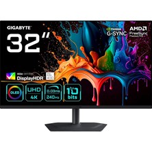 MO32U2 31,5" Qd-Oled Gaming Monitor, 4K UHD (3840X2160), 240Hz, 0.03MS Gtg, HDMI 2.1 & Dp 1.4, Displayhdr True Black 400, Hdr 1000 Nits, Kvm & Usb-C, Dahili Hoparlör