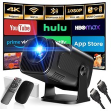 Mini Projeksiyon, 4K Fhd 1920X1080P, 180° Döndürülebilir, Taşınabilir, Wifi 6 ve Bt 5.2, Android ve Ios, Fare ve Uzak Kumanda, Siyah