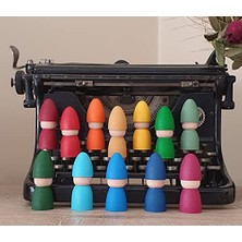 Vionna Waldorf Şapkalı Pegleri 12LI Set Gökkuşağı Tonları Kırtkırt Ahşap