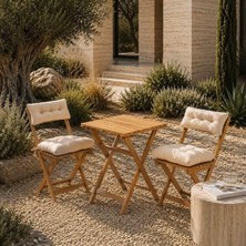 Dekor 2+1 Katlanır Minderli Ahşap Bistro Set - Natürel - 50X50 cm