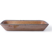 Yargıcı Metal Detaylı Mango Ağacı Dikdörtgen Tabak(15x28x5 Cm)