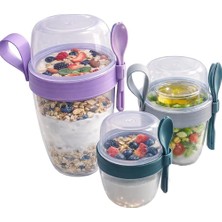 3 Lü Set Taşınabilir Kaşık+Çatal Kapaklı Yoğurt Müsli Granola Yemek Diyet Saklama Kabı Take And Go Bardak Kahvaltı Salata Hazırla Çık