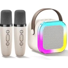 Vionna Mini Boy Kablosuz Mikrofonlu Karaoke Makinesi Taşınabilir Bluetooth Hoparlör Seti Bas Tiz Ayarlı Hoparlör Yetişkinler ve Çocuklar Için Hafıza Kartı ve USB 10X10X6CM (Çiftli K12 - Krem)