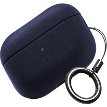 Airpods 4. Nesil ile Uyumlu Leather Skin Serisi Parmak Izi Tutmayan Dış Yüzeye Sahip ve Mükemmel Koruma Sağlayan Orta Sertlikte Silikon Kılıf (Lacivert, Airpods 4)
