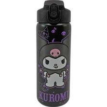 600ML Kuromi Temalı Lisanslı Pipetli Kilitlenebilir Kapak Paslanmaz Çelik Termos Matara (Siyah)