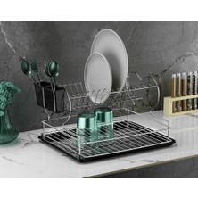 Haus Ömür Boyu Paslanmaz Bulaşıklık Bulaşık Sepeti Iki Katlı Tabaklık Krom