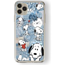 iPhone 11 Pro Max Uyumlu Snoopy Kolaj Tasarım Baskılı Şeffaf Kılıf, SPACE11PMAX257