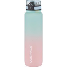1000ML Çift Renkli Sızdırmaz Bpa Içermez Kilitlenebilir Kapaklı Motivasyonel Tritan Su Matarası (Su Yeşili-Pembe)