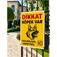 Köpek Var Uyarı Levhası, Pvc Dekota, 25X35 Cm, Sarı, Ev Villa Bahçe Çiftlik Işyeri Kullanımı Için, Çift Taraflı Montaj Bantlı